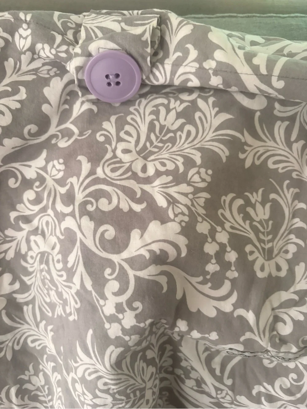 Canopy Gray and White Floral Infant Car Seat Cover with Lavender Trim